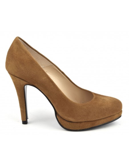 Pumps, platform, suede leather, dark camel, 9669, Maria Jamy, stiletto heel, small sizes, small sizes