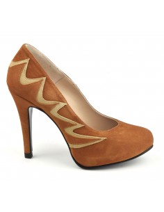 Pumps, platform, suede, cognac, MI-117, Maria Jamy, parties, christmas, gift, new year&#39;s day, small sizes