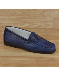 Navy blue leather moccasins, Requito, J. Metayer, women small sizes 32, 33, 34