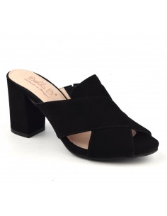 Thick heel mules, suede leather, black, Blur, Bella B, size 33, size 34