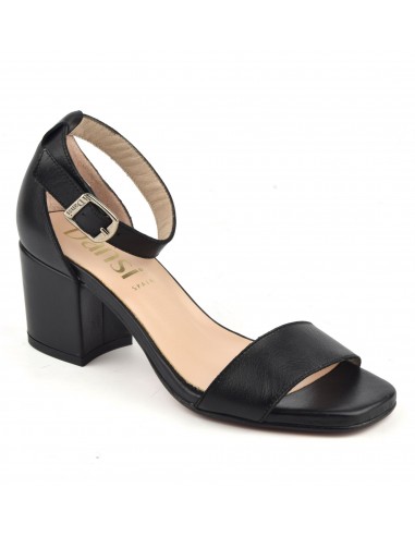Sandalias clásicas, tacones cuadrados, piel lisa negra, 8359, Dansi