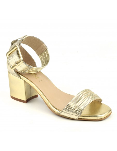 Fashion sandals, square heels, cracked gold leather, 1404, Dansi, woman small size