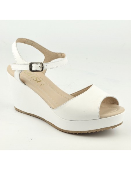 Wedge sandals, smooth white leather, 8332, Dansi, woman small size