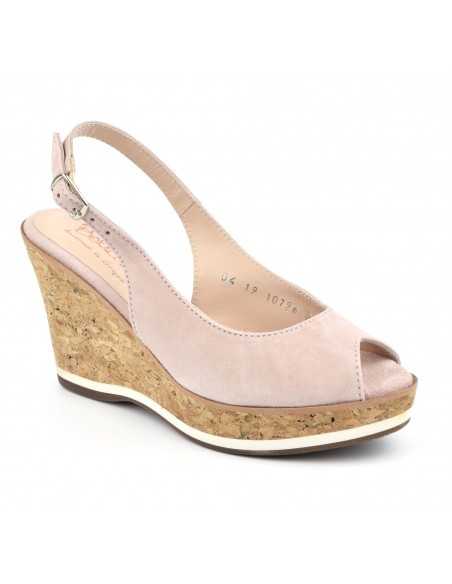 Wedge sandals pink suede, woman small sizes