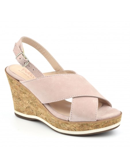 Powder pink suede wedge sandals, women&#39;s small feet