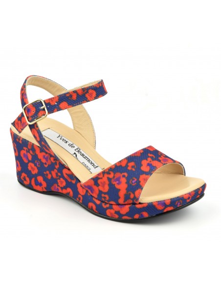 Blue and orange wedge sandals, woman small sizes