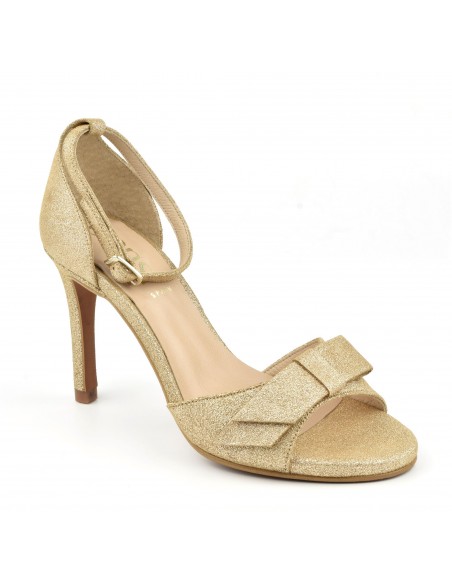 Evening sandals, high heels, gold glittery leather, 8478, Dansi, woman small size