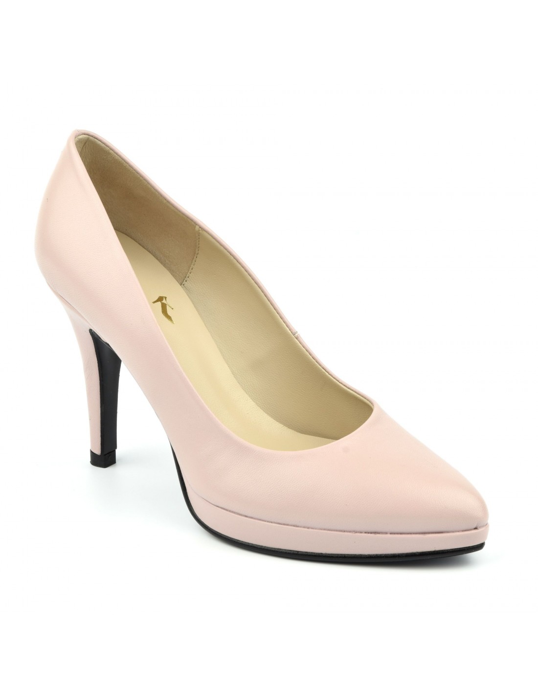 Zapatos de salón, plataforma, puntera punta, piel lisa, rosa palo, 1301, Maria Jamy