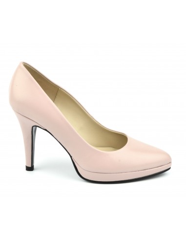 Zapatos de salón, plataforma, puntera punta, piel lisa, rosa palo, 1301, Maria Jamy