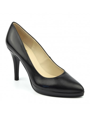 Zapatos de salón con plataforma, cuero liso negro, tallas pequeñas para mujer