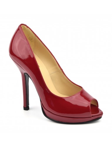 Pumps, peep-toe, red patent leather, 8643, 11cm heel, Maria Jamy