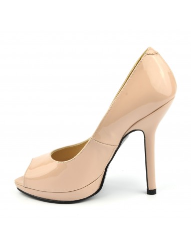 Pumps, peep-toe, nude patent leather, 8643, 11cm heel, Maria Jamy